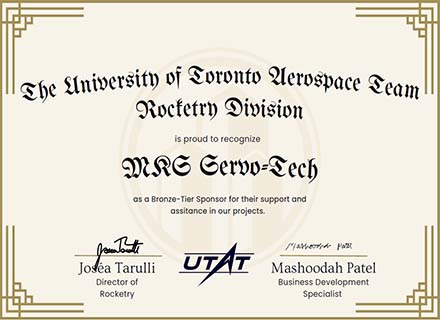 MKS is now a sponsor of The University of Tronto Aerospace Team